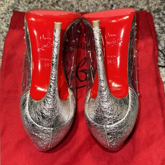 Christian Louboutin Degrastrass PVC 100/Specchio Rhinestone Clear/Silver Heels - Picture 10 of 14